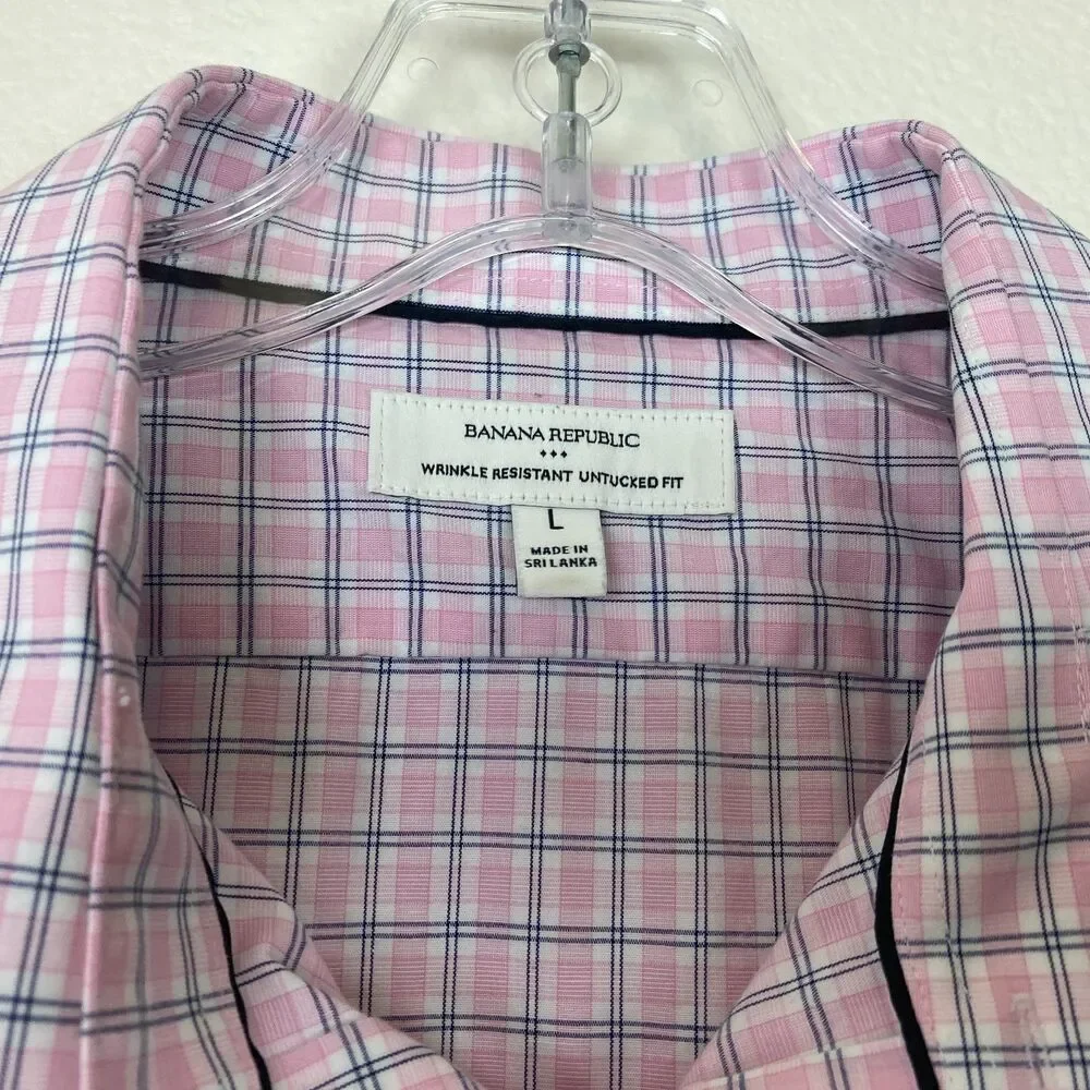 Banana Republic Men's Button Up Shirt Size L Pink Black White Plaid Untucked Fit